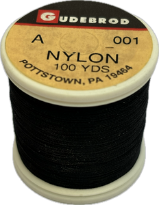 Gudebrod Nylon Thread- Size A - Black 001 (100 Yard Spool)