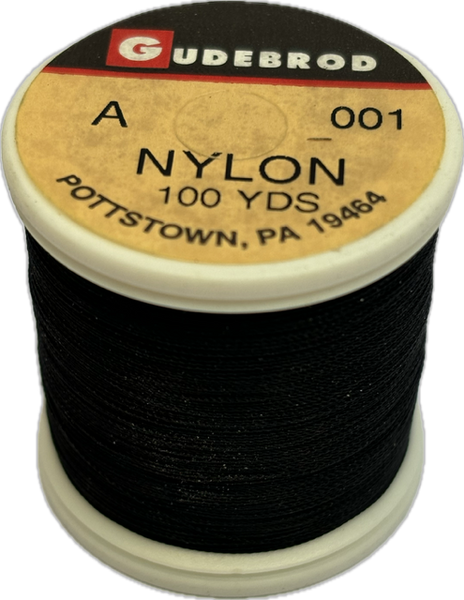 Gudebrod Nylon Thread- Size A Black 001 (100 Yard Spool)